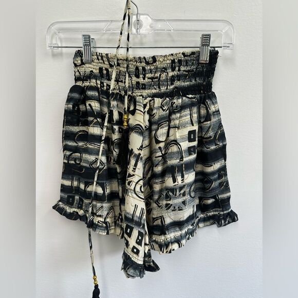 Black Silk Two Piece Halter Top & Short Set Handmade Indian Tribal Print Size S - Picture 9 of 16